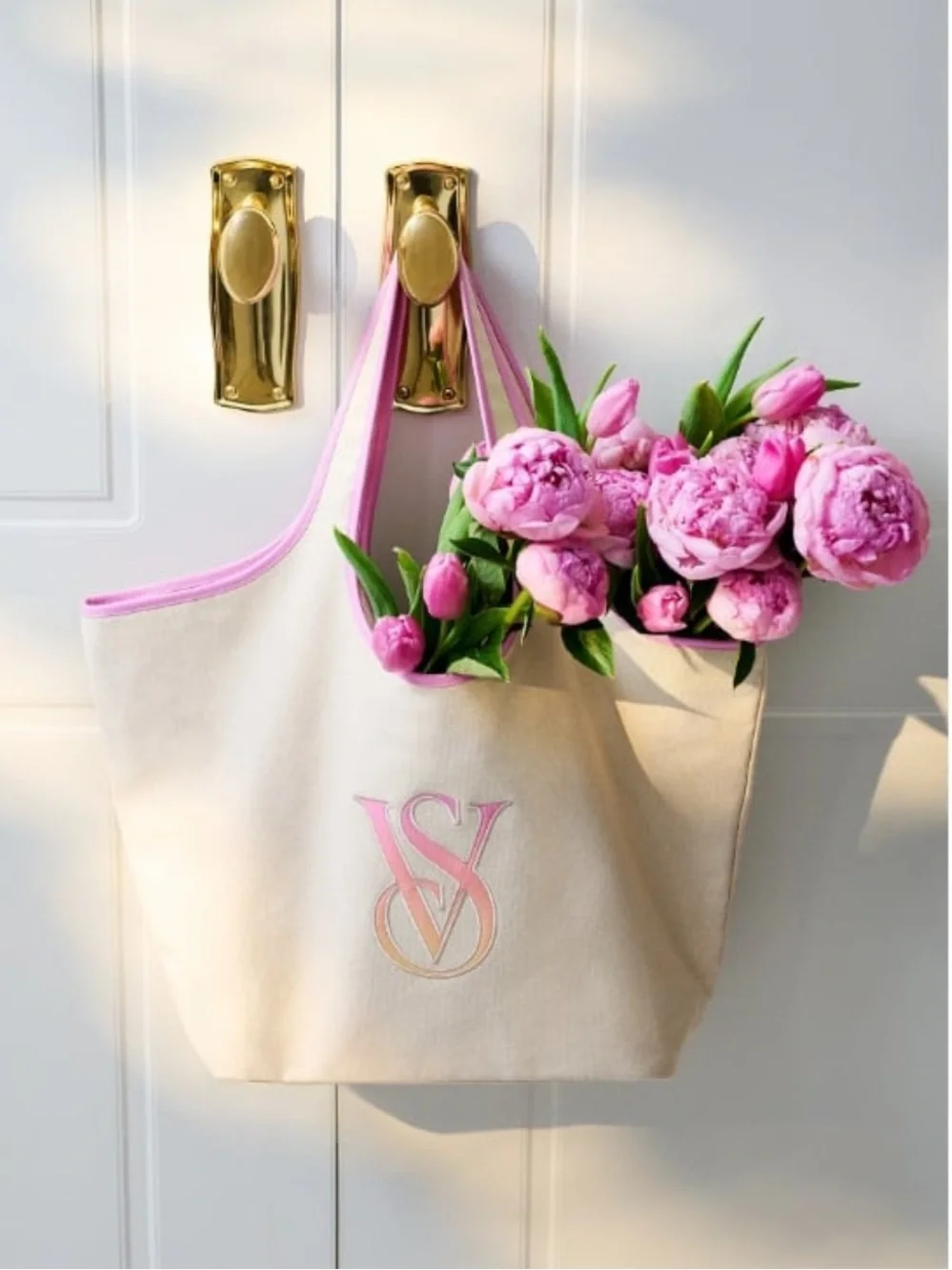Victoria Secret Canvas Tote Bag with Pink Trim and Monogram - Picture 5 of 5